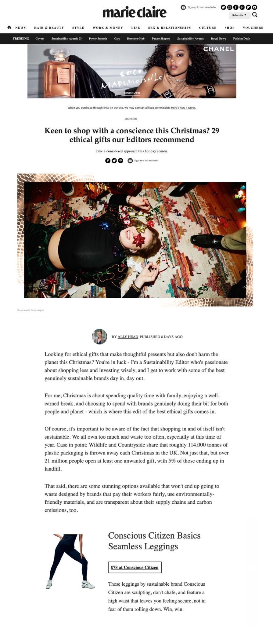 article featuring seamless, recycled nylon leggings