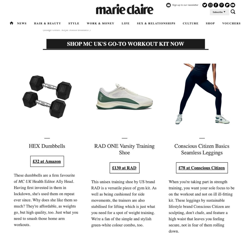 weights, trainers and recycled nylon leggings