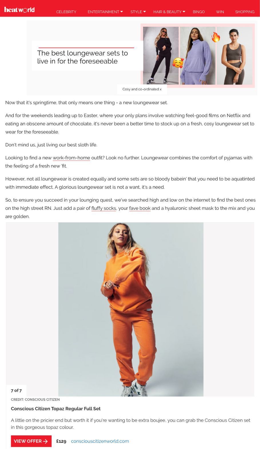 woman in orange organic cotton sweatshirt and joggers